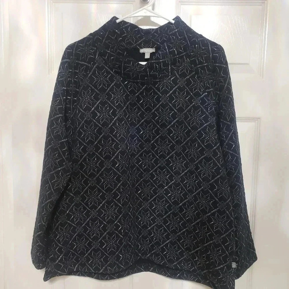 T by Talbots Black Metallic Snowflake Quilted Pullover - Picture 1 of 6